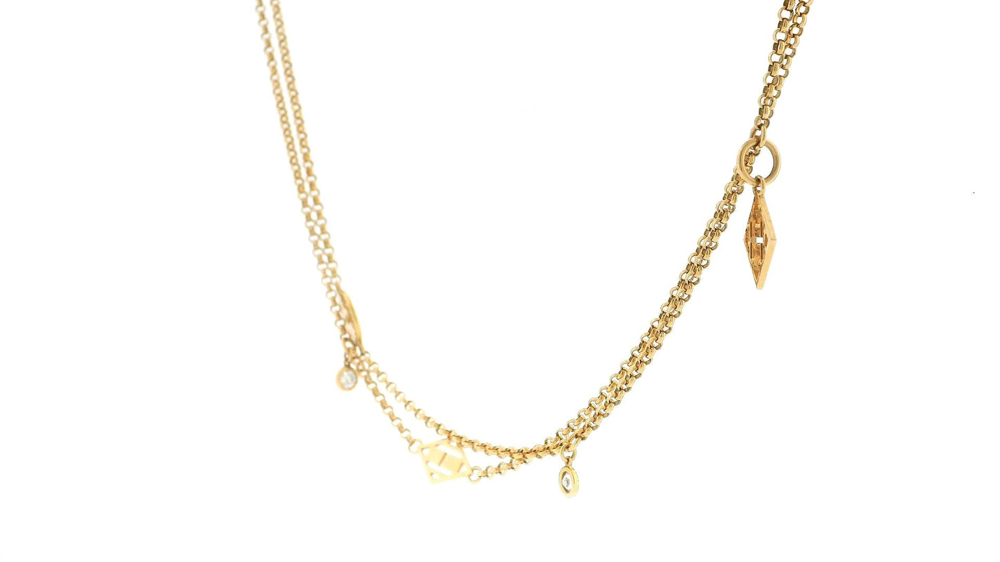 Hermès 18k Gold Double Chain with Diamond Accents and Round Tags Necklace
