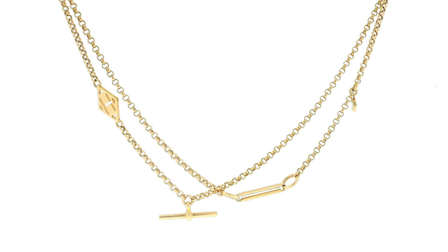 Hermès 18k Gold Double Chain with Diamond Accents and Round Tags Necklace