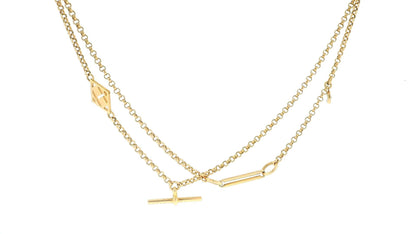Hermès 18k Gold Double Chain with Diamond Accents and Round Tags Necklace