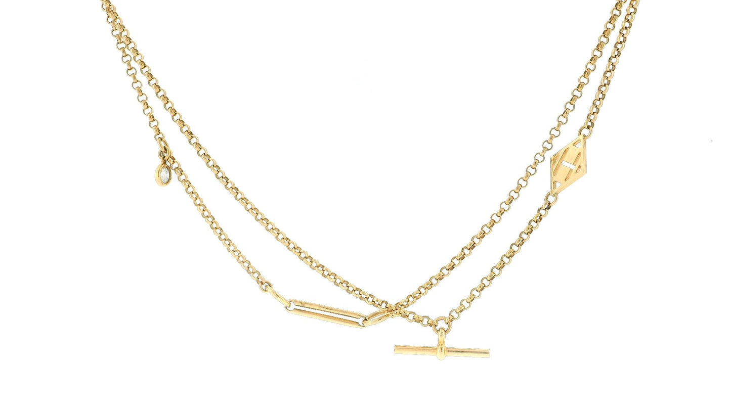 Hermès 18k Gold Double Chain with Diamond Accents and Round Tags Necklace
