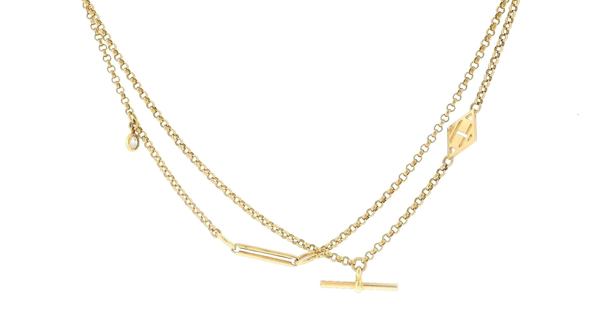 Hermès 18k Gold Double Chain with Diamond Accents and Round Tags Necklace