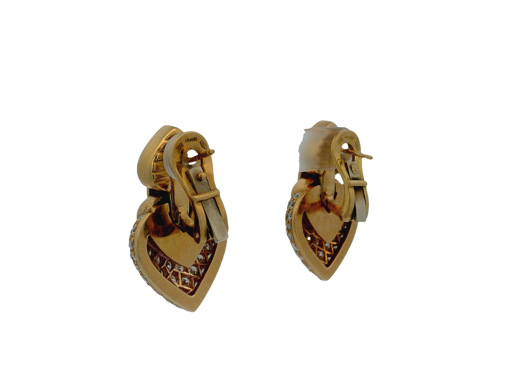 Bvlgari Doppio Cuore Diamond Heart Yellow Gold Drop Earrings