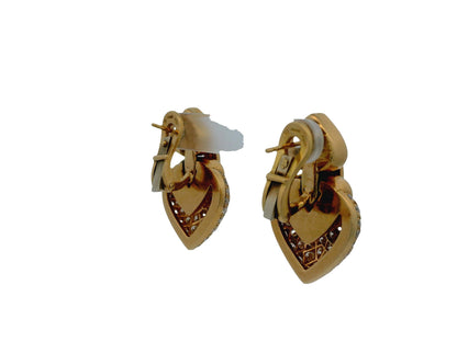 Bvlgari Doppio Cuore Diamond Heart Yellow Gold Drop Earrings