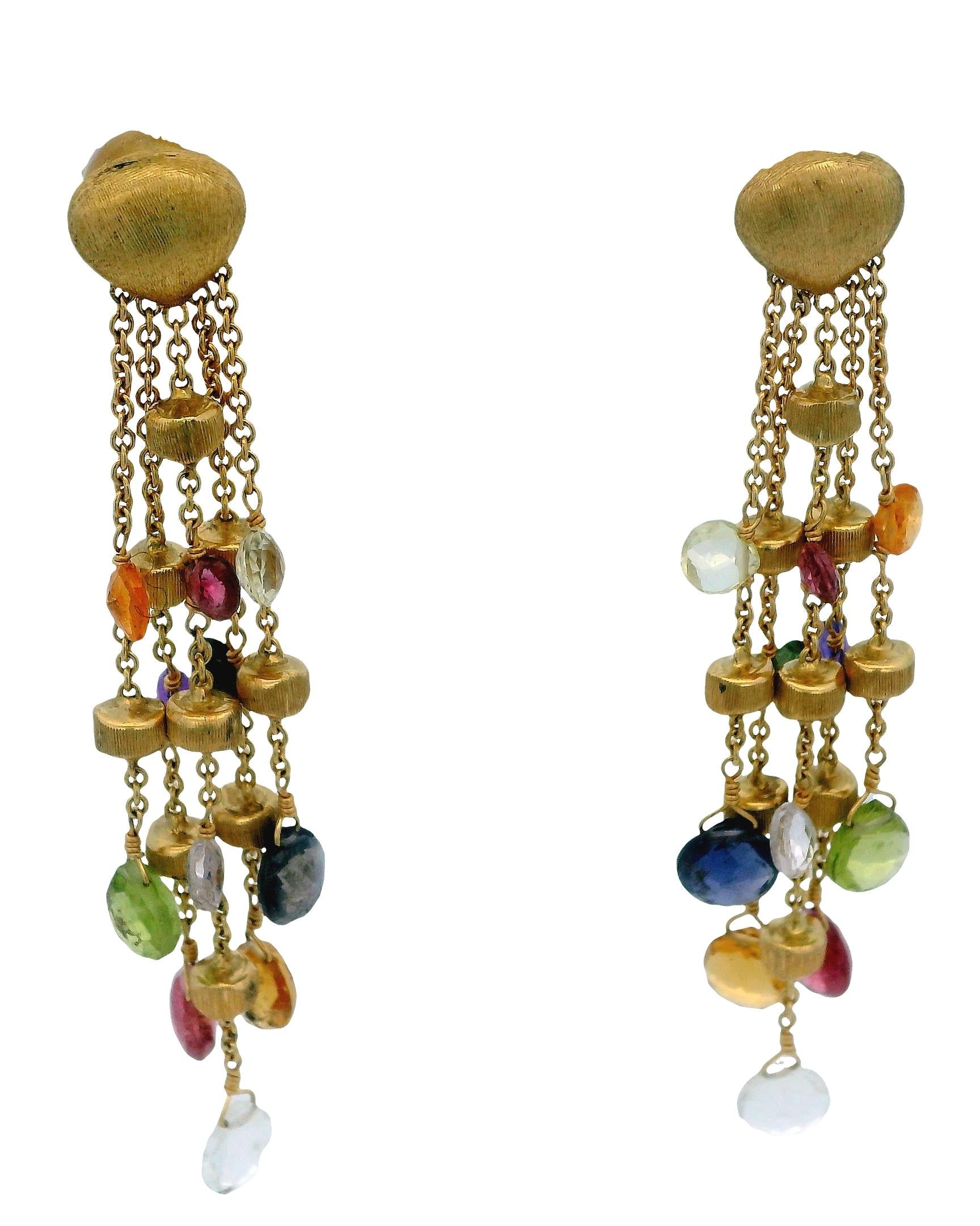 Marco Bicego Paradise 4 Strand Mixed Gemstone Earring in 18k Yellow Gold