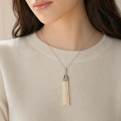 deco pendant pt w/ dias&sapphires natural prl tassels on later wg chain