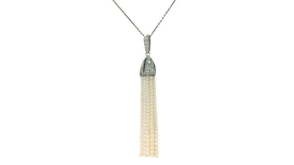 deco pendant pt w/ dias&sapphires natural prl tassels on later wg chain