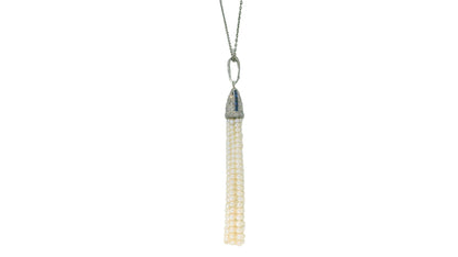 deco pendant pt w/ dias&sapphires natural prl tassels on later wg chain