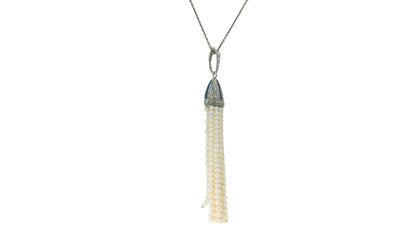 deco pendant pt w/ dias&sapphires natural prl tassels on later wg chain