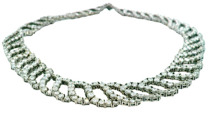 18K White Gold Curved Diamond Links Necklace
