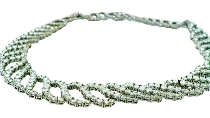 18K White Gold Curved Diamond Links Necklace