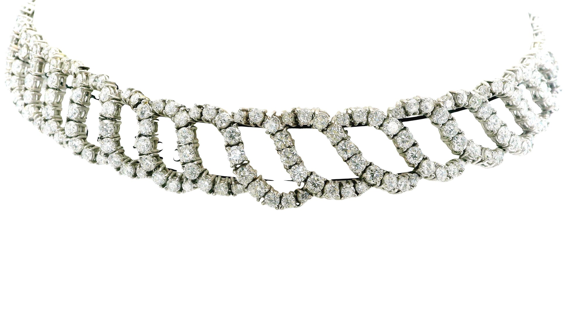 18K White Gold Curved Diamond Links Necklace