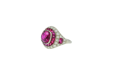 4.57 Carat Cushion Ruby, Diamonds and Halfmoon Rubies Side GIA Certified Ring