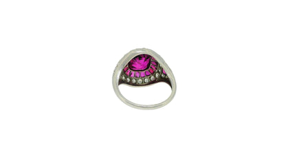 4.57 Carat Cushion Ruby, Diamonds and Halfmoon Rubies Side GIA Certified Ring