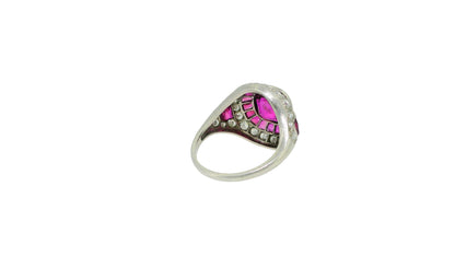 4.57 Carat Cushion Ruby, Diamonds and Halfmoon Rubies Side GIA Certified Ring