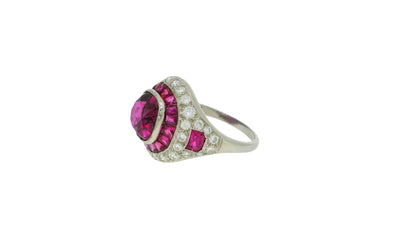 4.57 Carat Cushion Ruby, Diamonds and Halfmoon Rubies Side GIA Certified Ring
