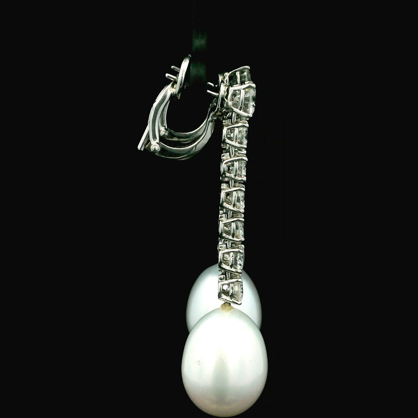 Mikimoto Elongated Pearl Drops Diamond Line 18K Gold Earrings