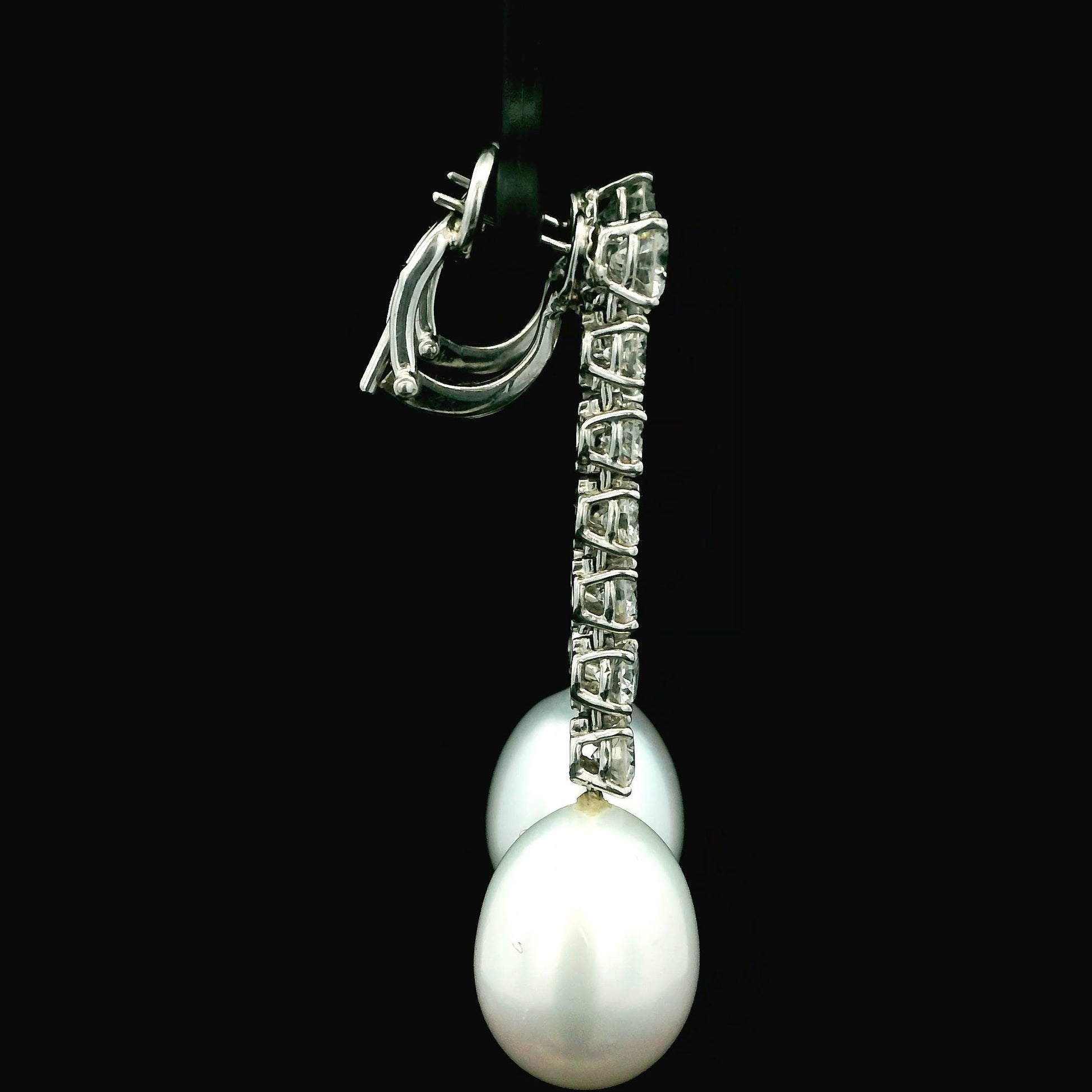 Mikimoto Elongated Pearl Drops Diamond Line 18K Gold Earrings