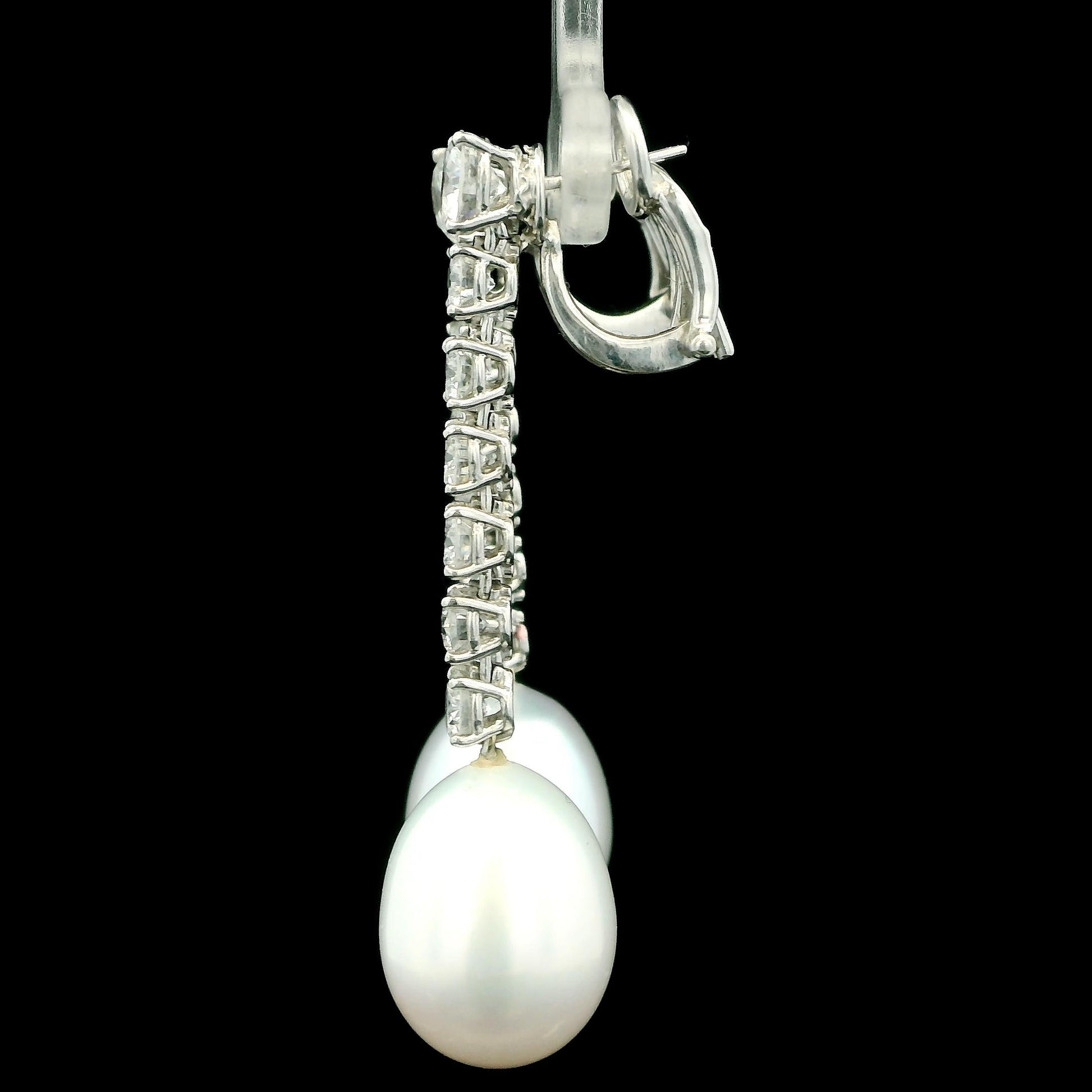 Mikimoto Elongated Pearl Drops Diamond Line 18K Gold Earrings