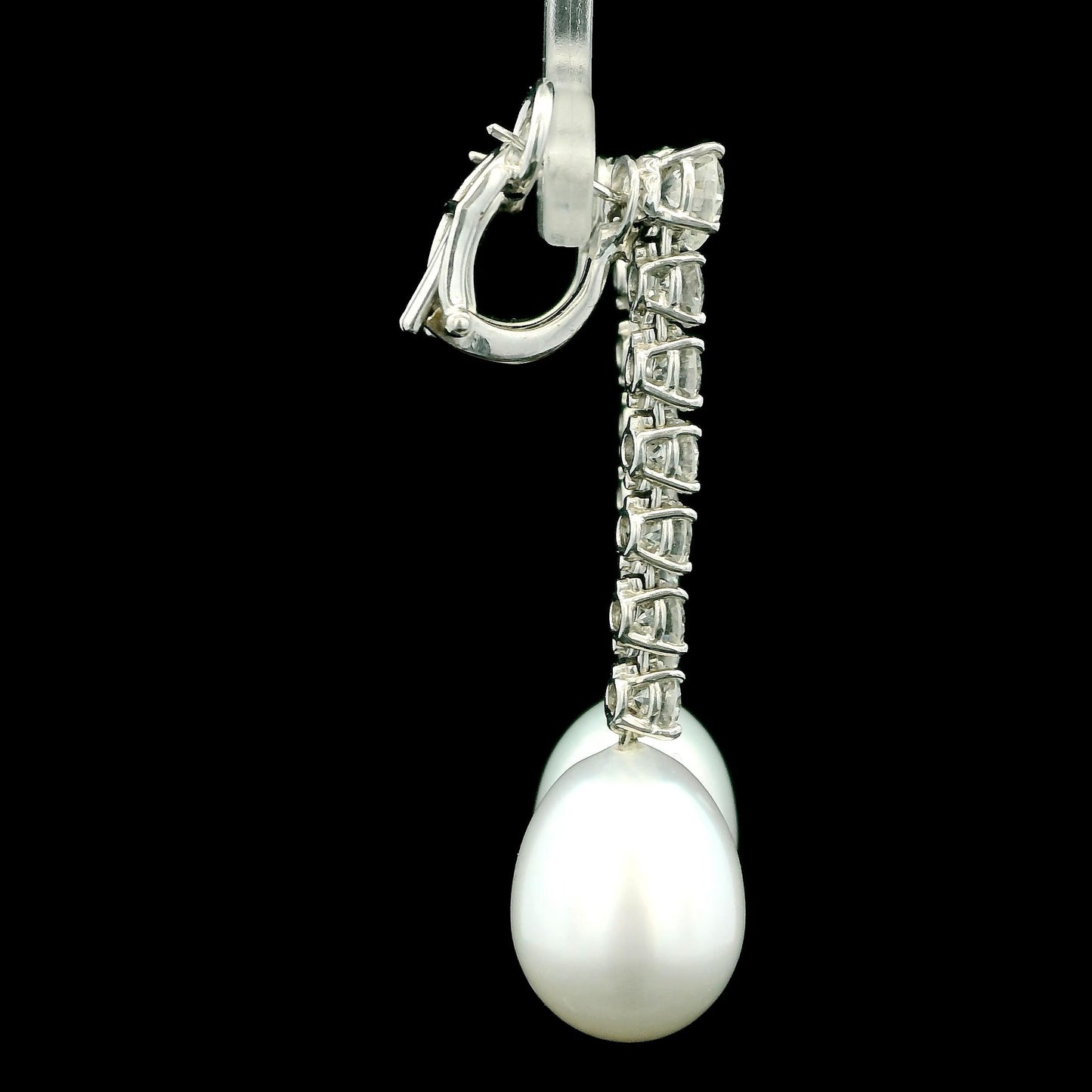 Mikimoto Elongated Pearl Drops Diamond Line 18K Gold Earrings