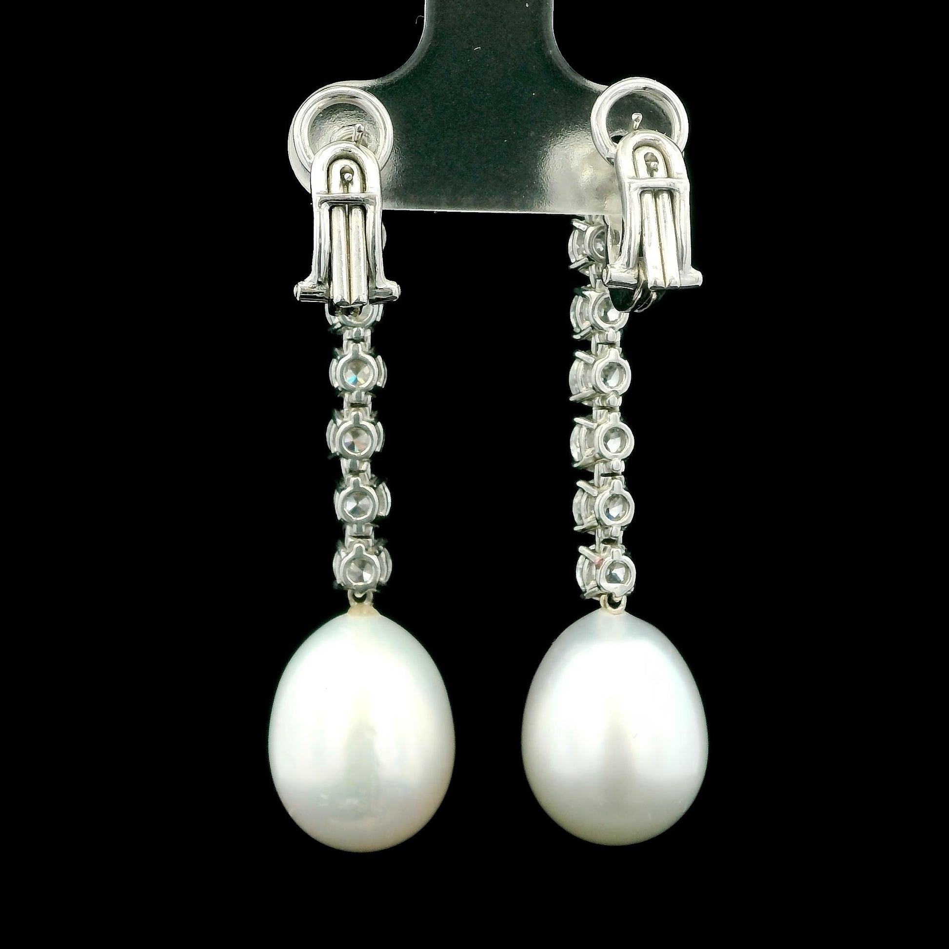 Mikimoto Elongated Pearl Drops Diamond Line 18K Gold Earrings