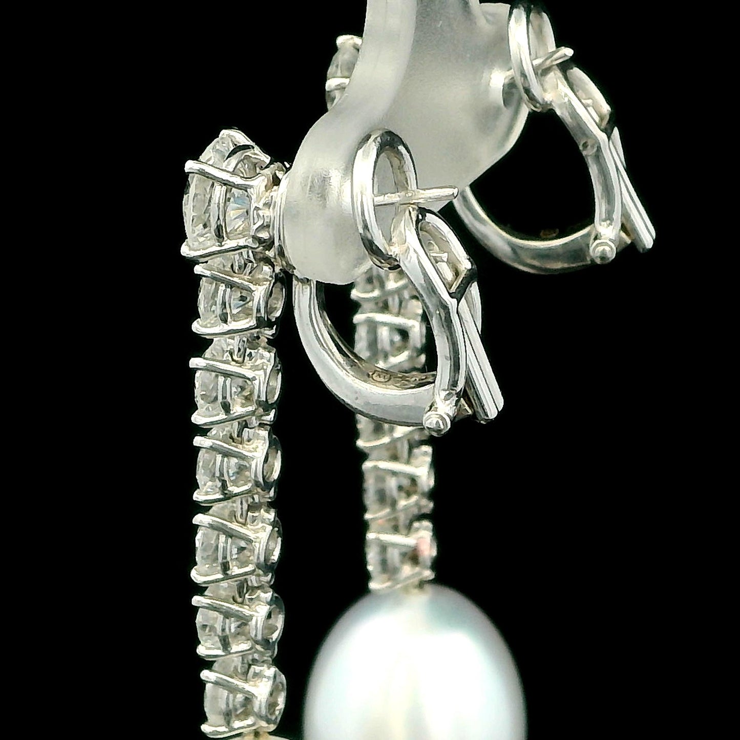 Mikimoto Elongated Pearl Drops Diamond Line 18K Gold Earrings