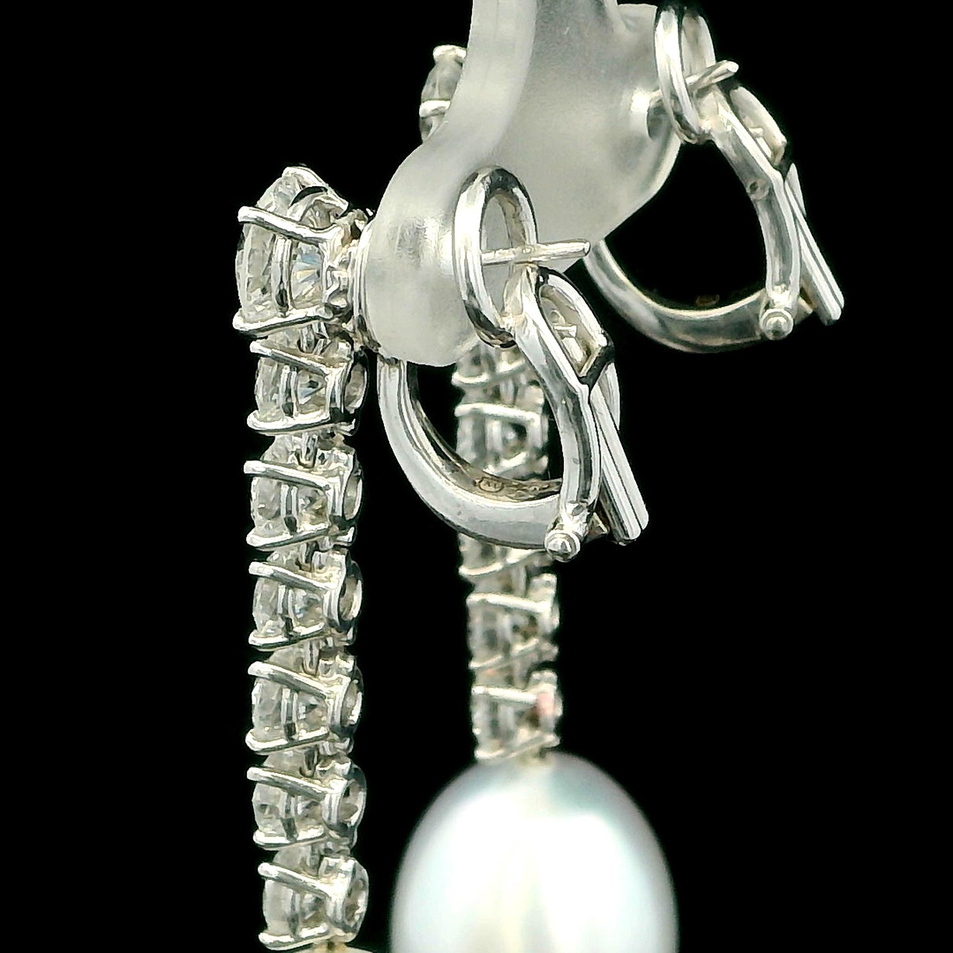 Mikimoto Elongated Pearl Drops Diamond Line 18K Gold Earrings