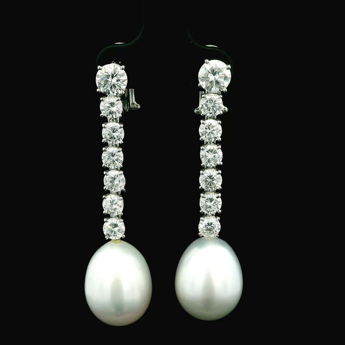 Mikimoto Elongated Pearl Drops Diamond Line 18K Gold Earrings