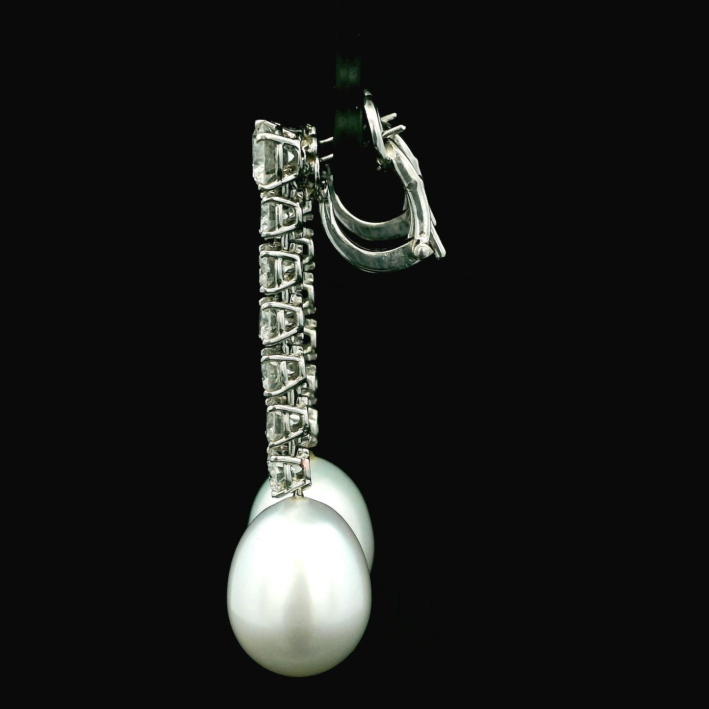 Mikimoto Elongated Pearl Drops Diamond Line 18K Gold Earrings