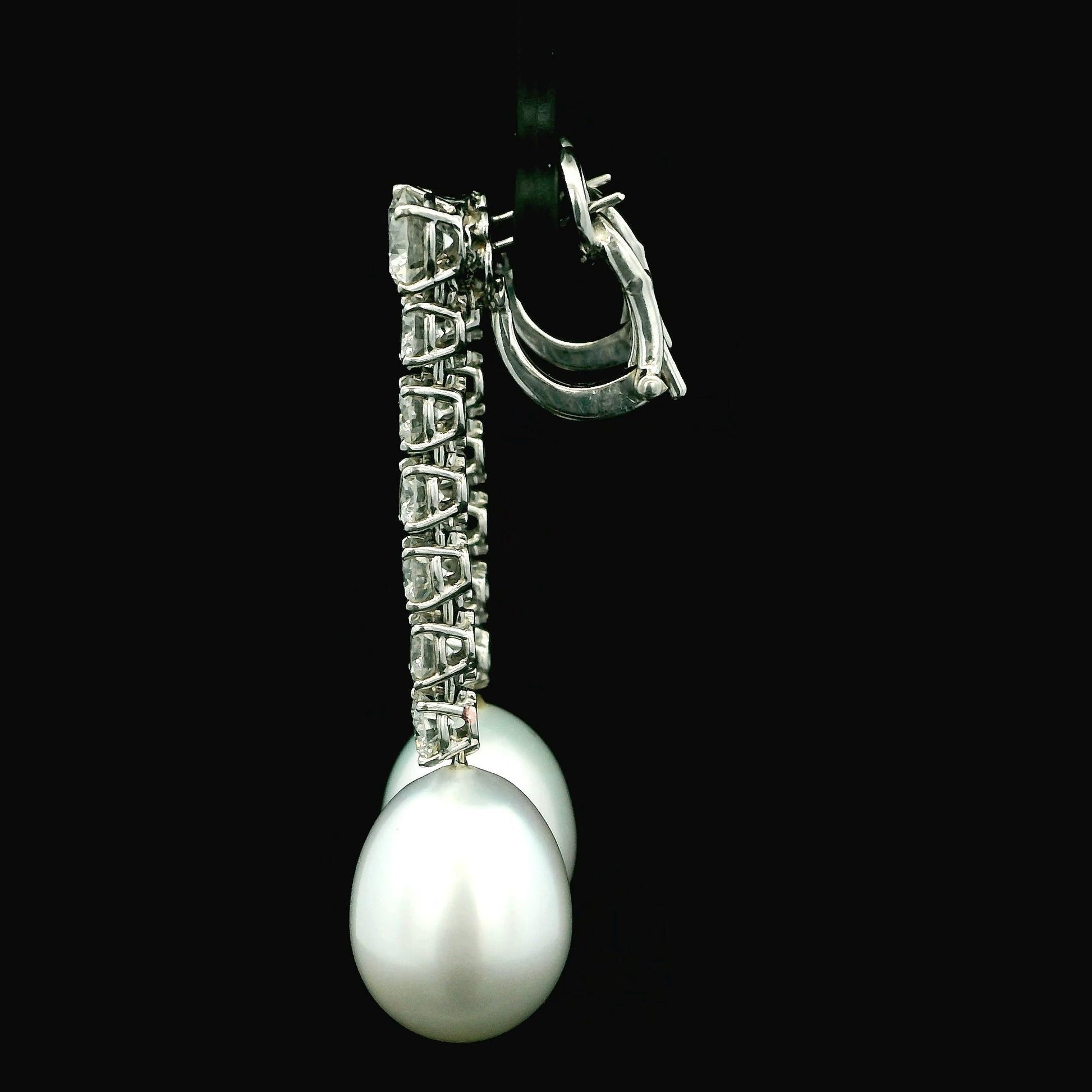 Mikimoto Elongated Pearl Drops Diamond Line 18K Gold Earrings