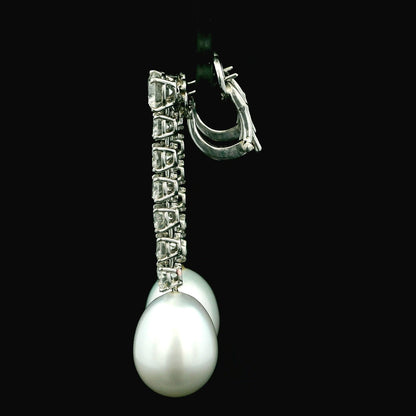 Mikimoto Elongated Pearl Drops Diamond Line 18K Gold Earrings