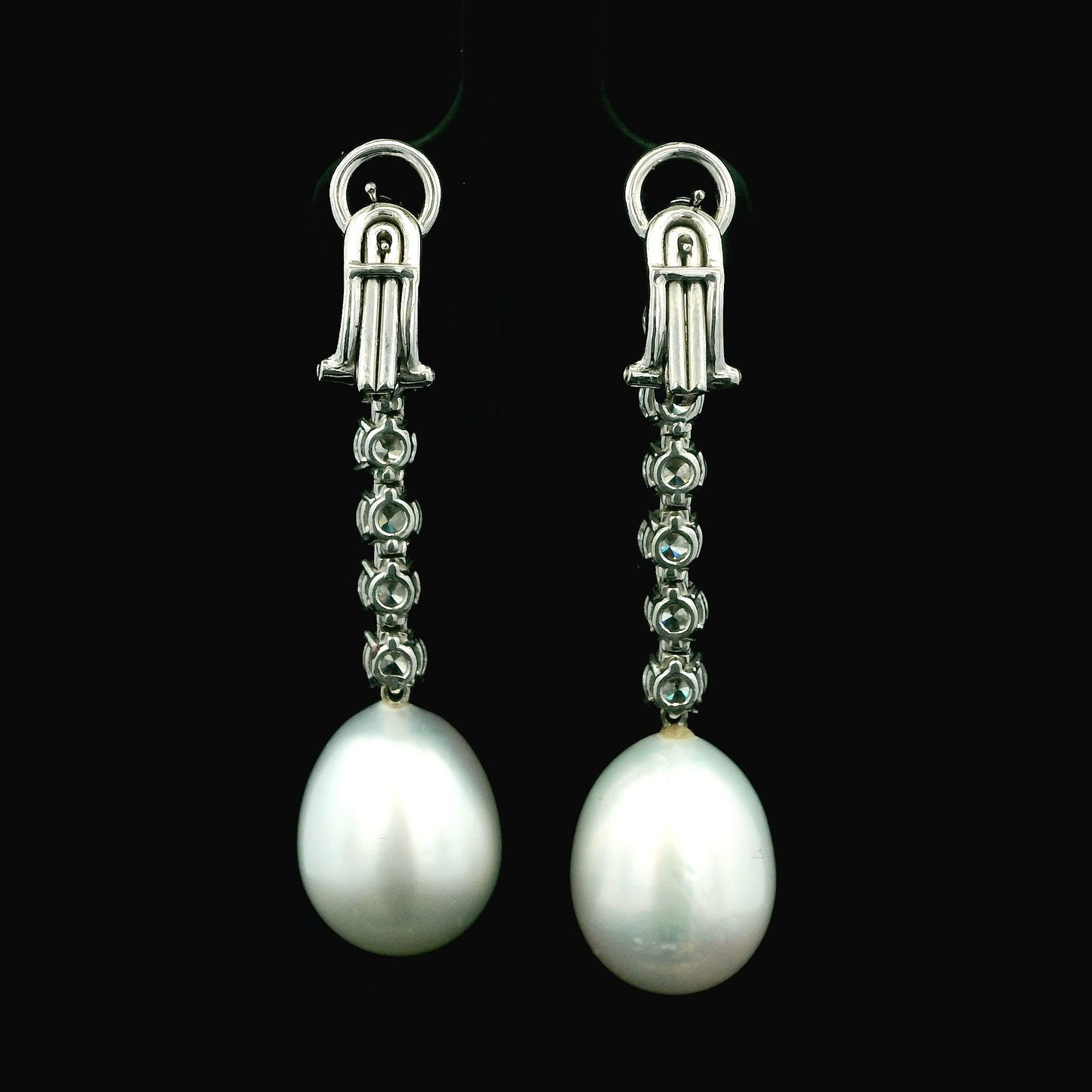 Mikimoto Elongated Pearl Drops Diamond Line 18K Gold Earrings