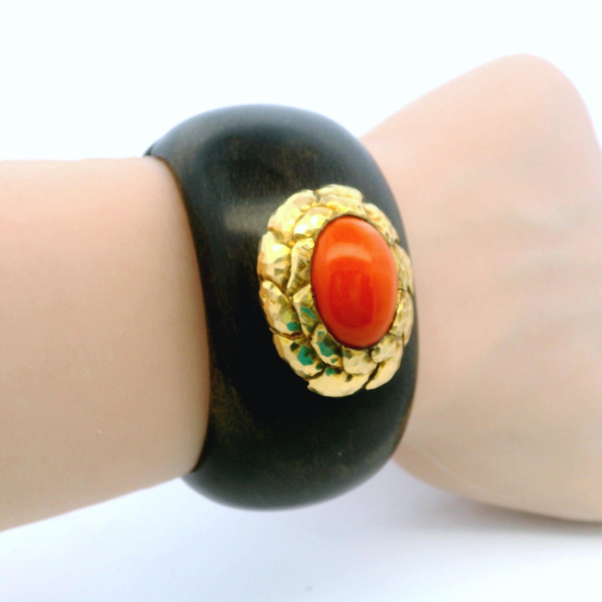David Webb 18K Yellow Gold Wood W/Cl Top