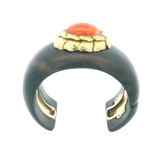 David Webb 18K Yellow Gold Wood W/Cl Top