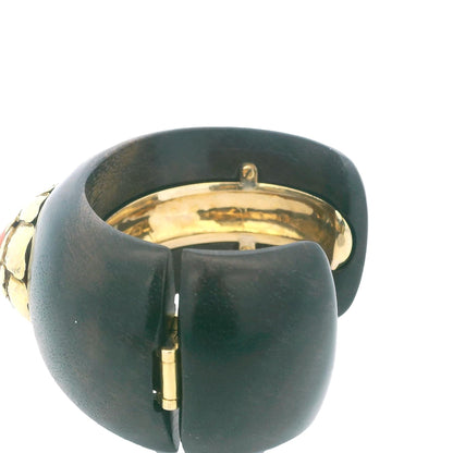David Webb 18K Yellow Gold Wood W/Cl Top