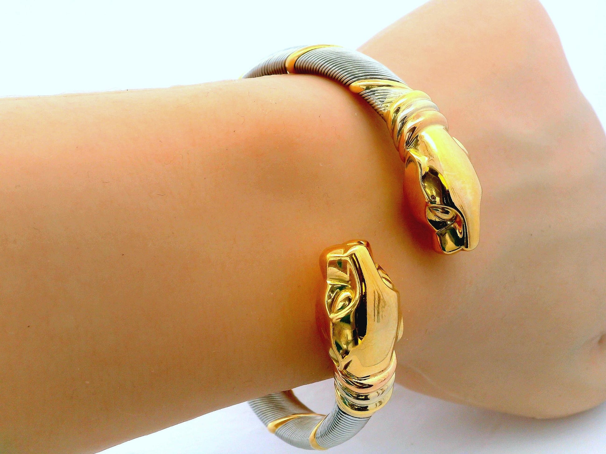 Cartier 18k Yellow Gold & Stainless Steel Panthere Collection Bangle Bracelet