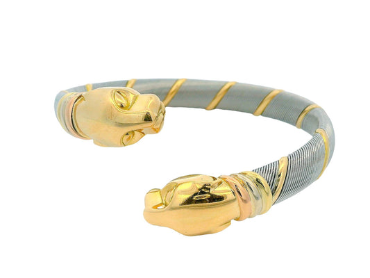 Cartier 18k Yellow Gold & Stainless Steel Panthere Collection Bangle Bracelet