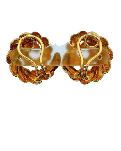 Verdura 18k Yellow Gold Floral Clip On Earrings W/Box