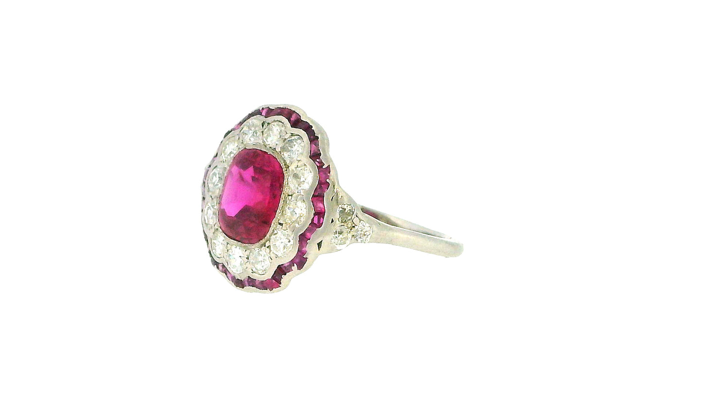 Art-Deco Platinum Burma Ruby Ring & Diamonds GIA Certified