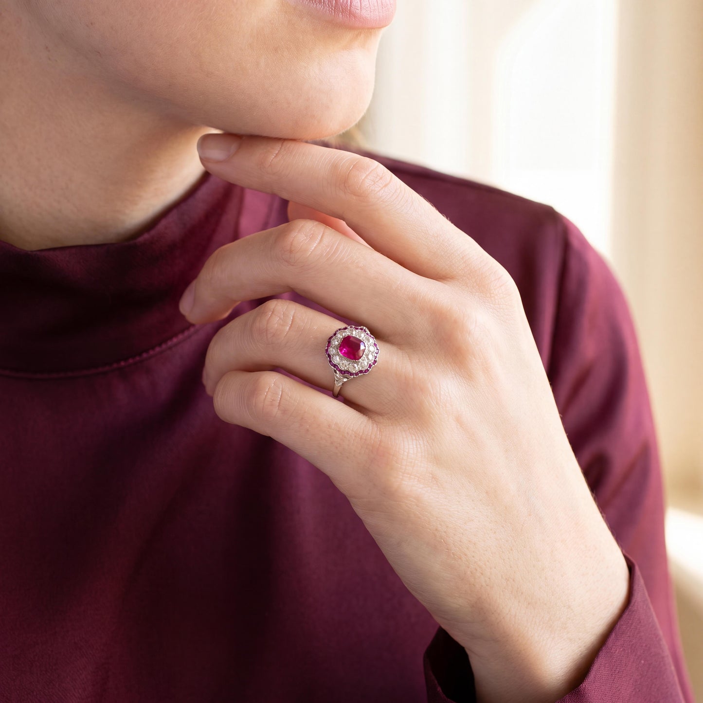Art-Deco Platinum Burma Ruby Ring & Diamonds GIA Certified