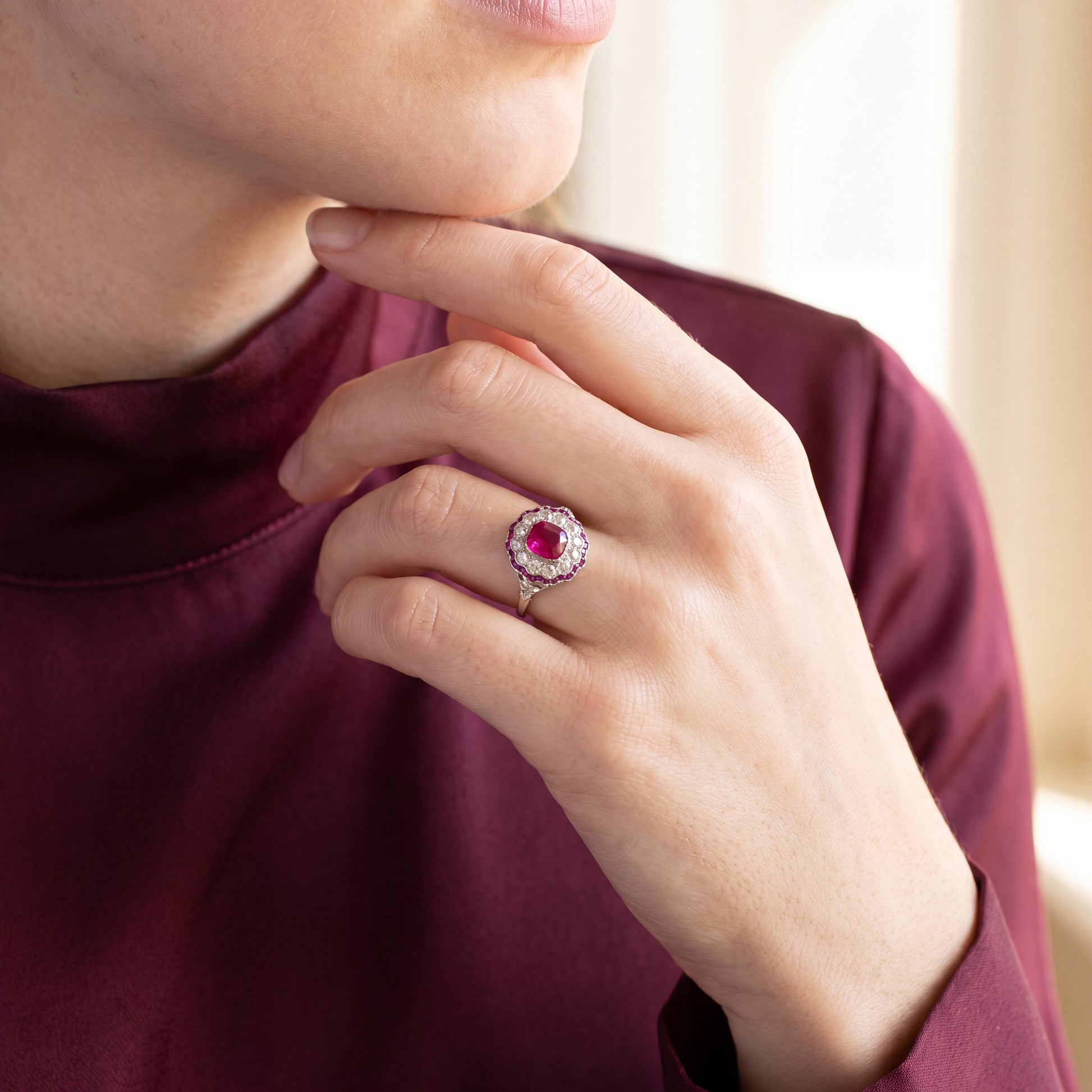 Art-Deco Platinum Burma Ruby Ring & Diamonds GIA Certified