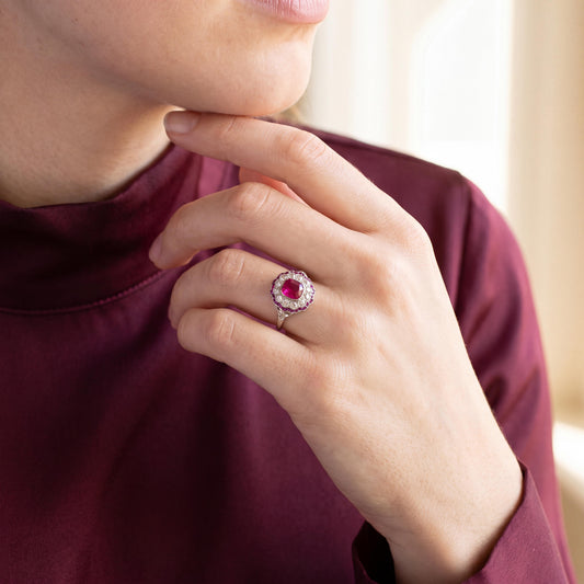 Art-Deco Platinum Burma Ruby Ring & Diamonds GIA Certified