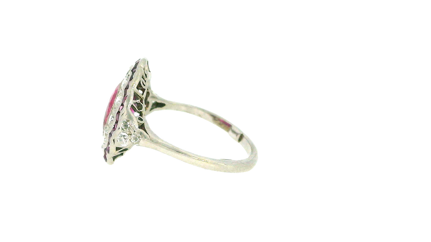 Art-Deco Platinum Burma Ruby Ring & Diamonds GIA Certified