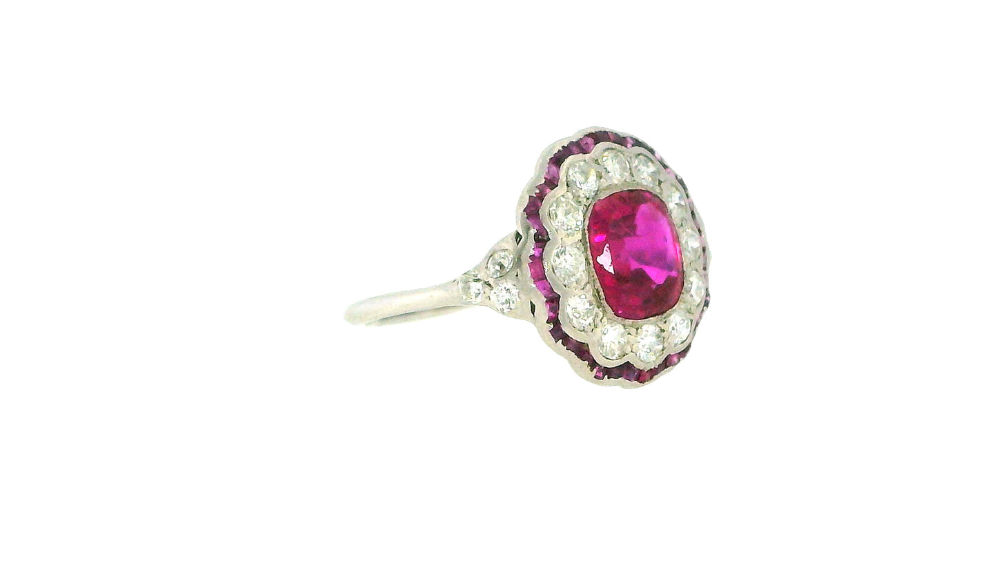 Art-Deco Platinum Burma Ruby Ring & Diamonds GIA Certified