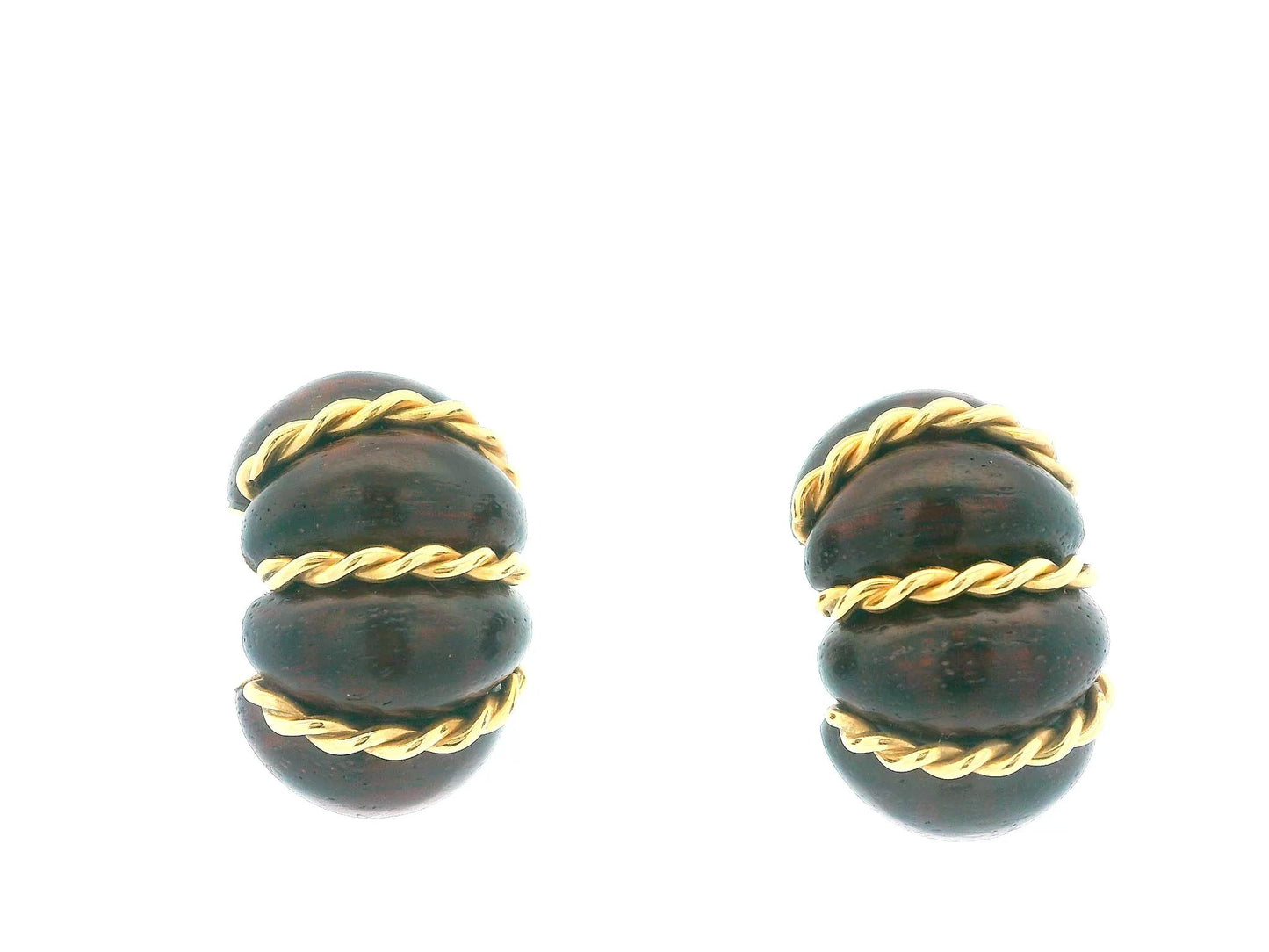 SEAMAN SCHEPPS 18K Gold and Wood 'Shrimp' Earrings