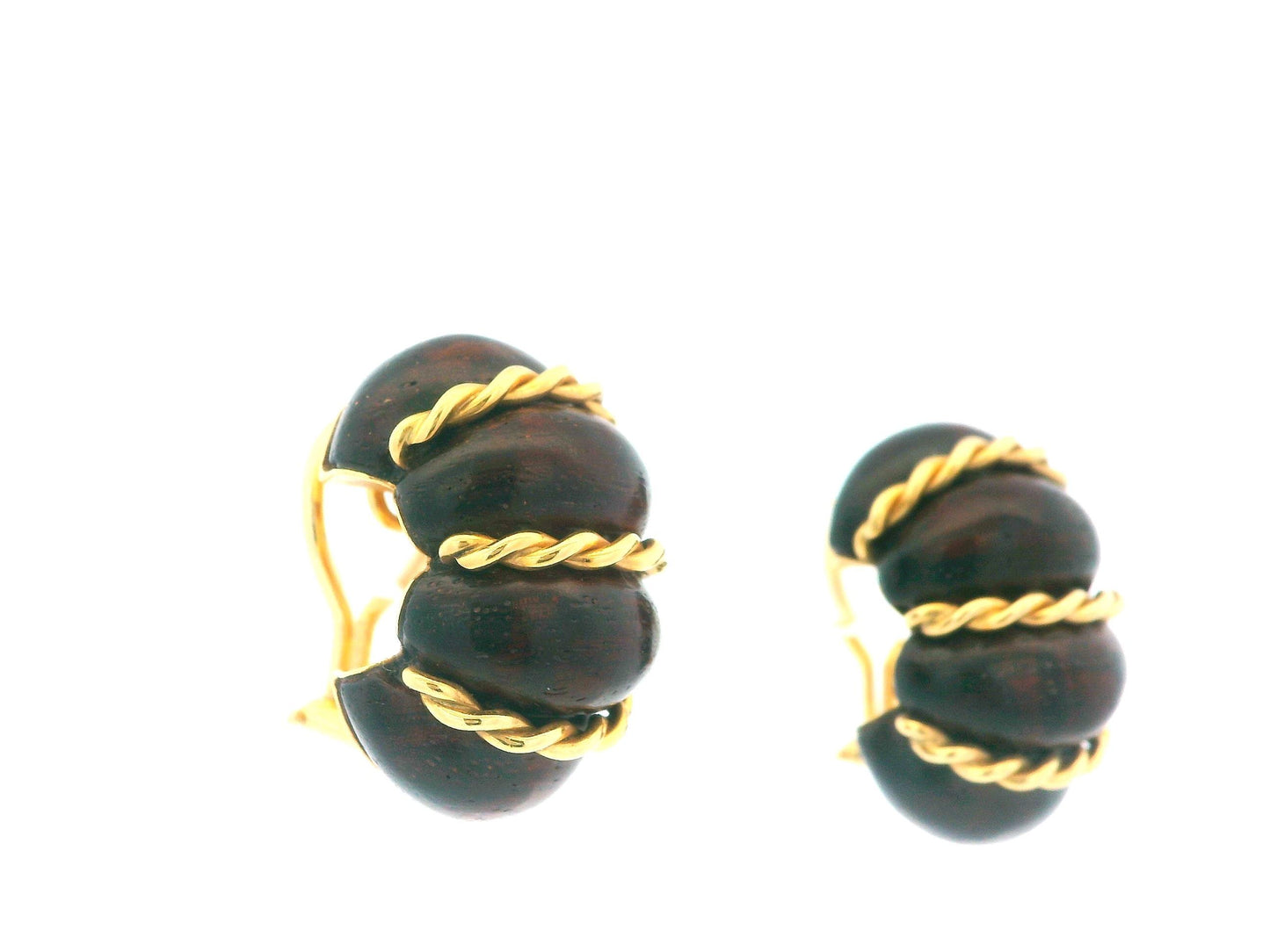 SEAMAN SCHEPPS 18K Gold and Wood 'Shrimp' Earrings
