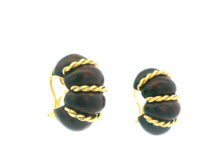 SEAMAN SCHEPPS 18K Gold and Wood 'Shrimp' Earrings