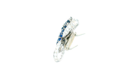 Diamond & Sapphires Swirl Top In Platinum Brooch