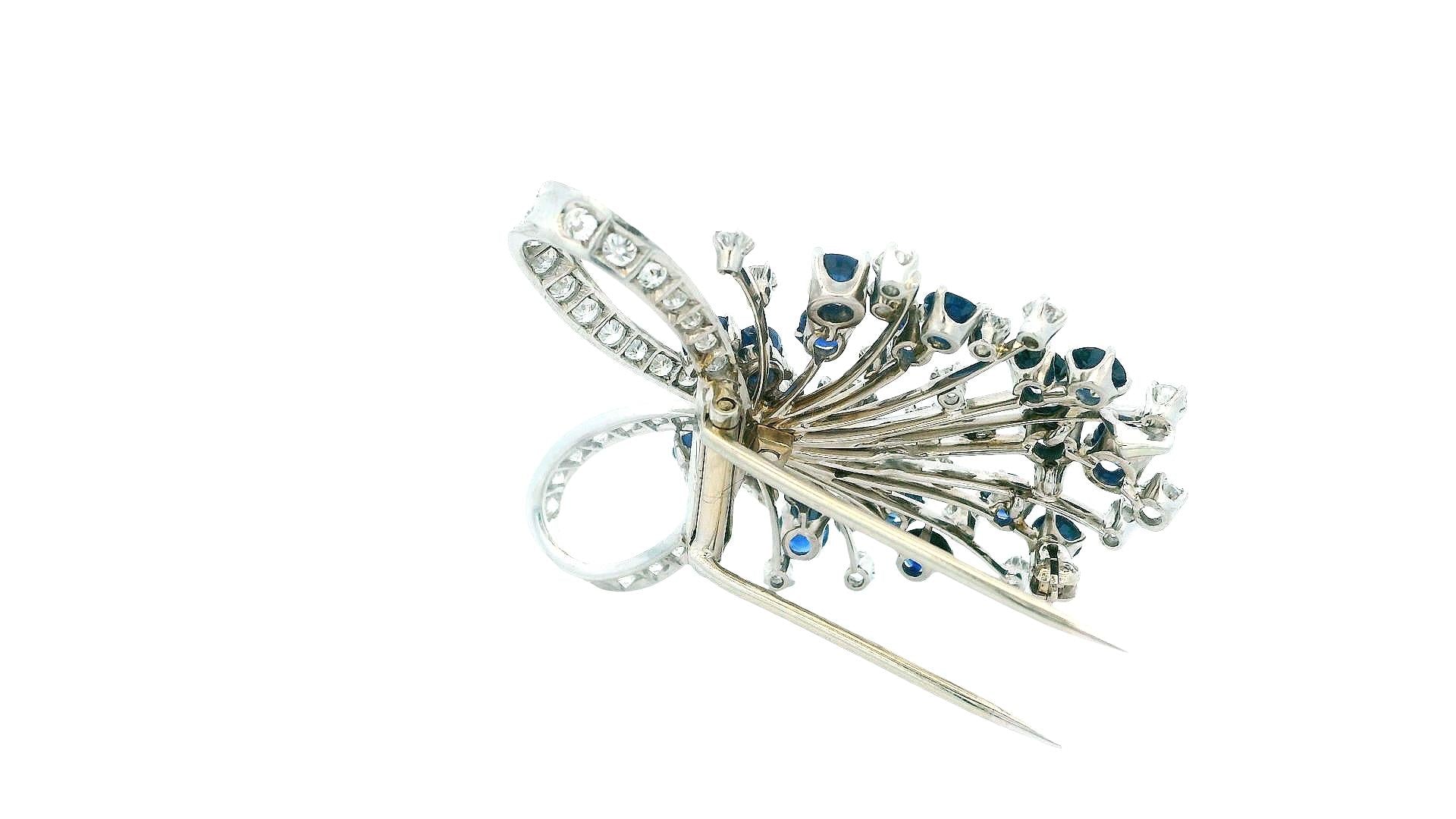 Diamond & Sapphires Swirl Top In Platinum Brooch