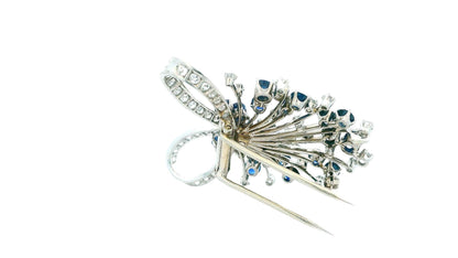 Diamond & Sapphires Swirl Top In Platinum Brooch