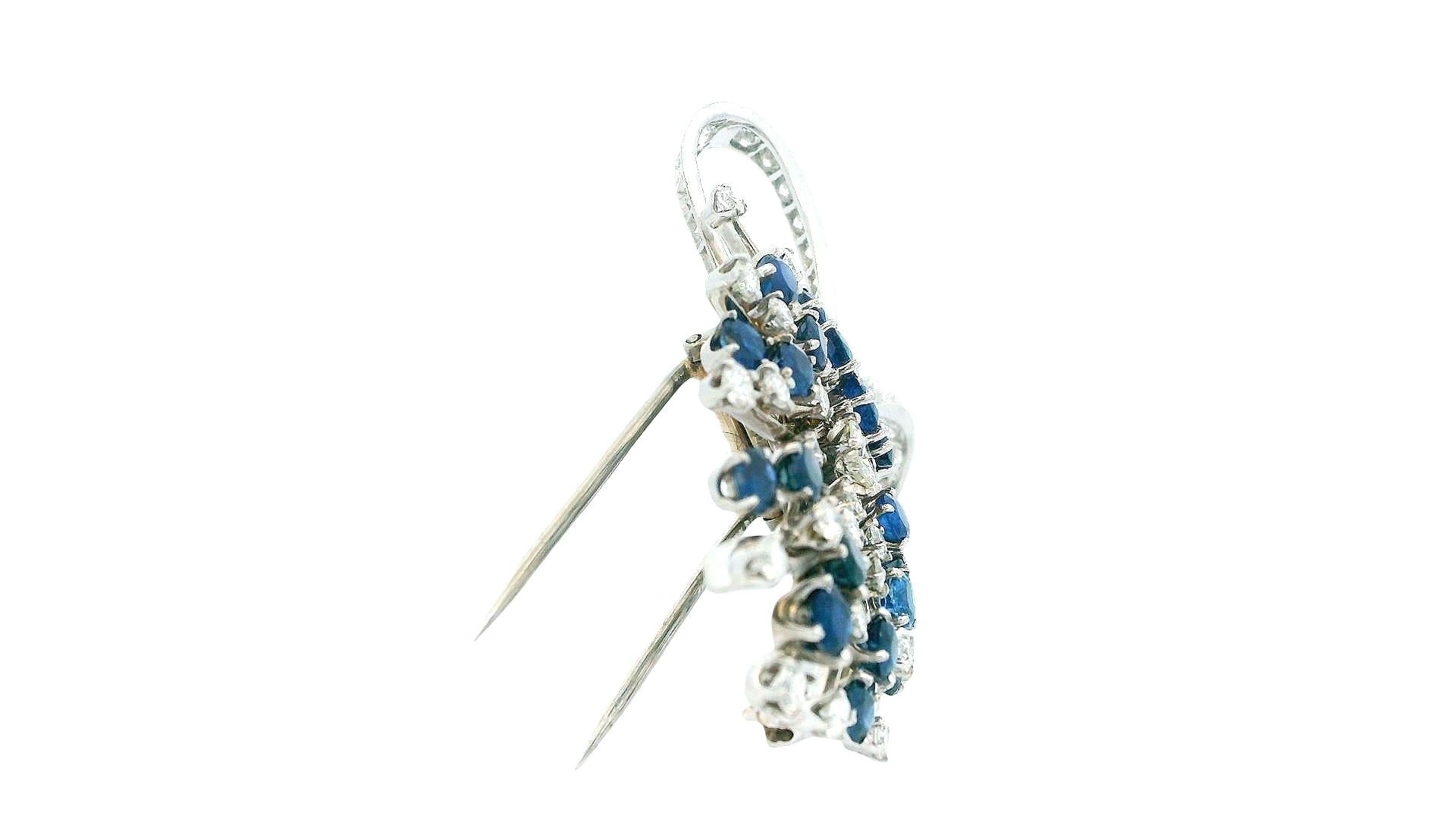 Diamond & Sapphires Swirl Top In Platinum Brooch
